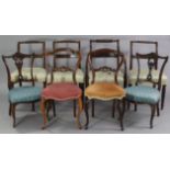 A group of eight various antique chairs, comprising a pair of Victorian mahogany balloon-back dining