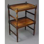 A Victorian rosewood & mahogany two-tier etagére on ring-turned supports with fluted bun finials &