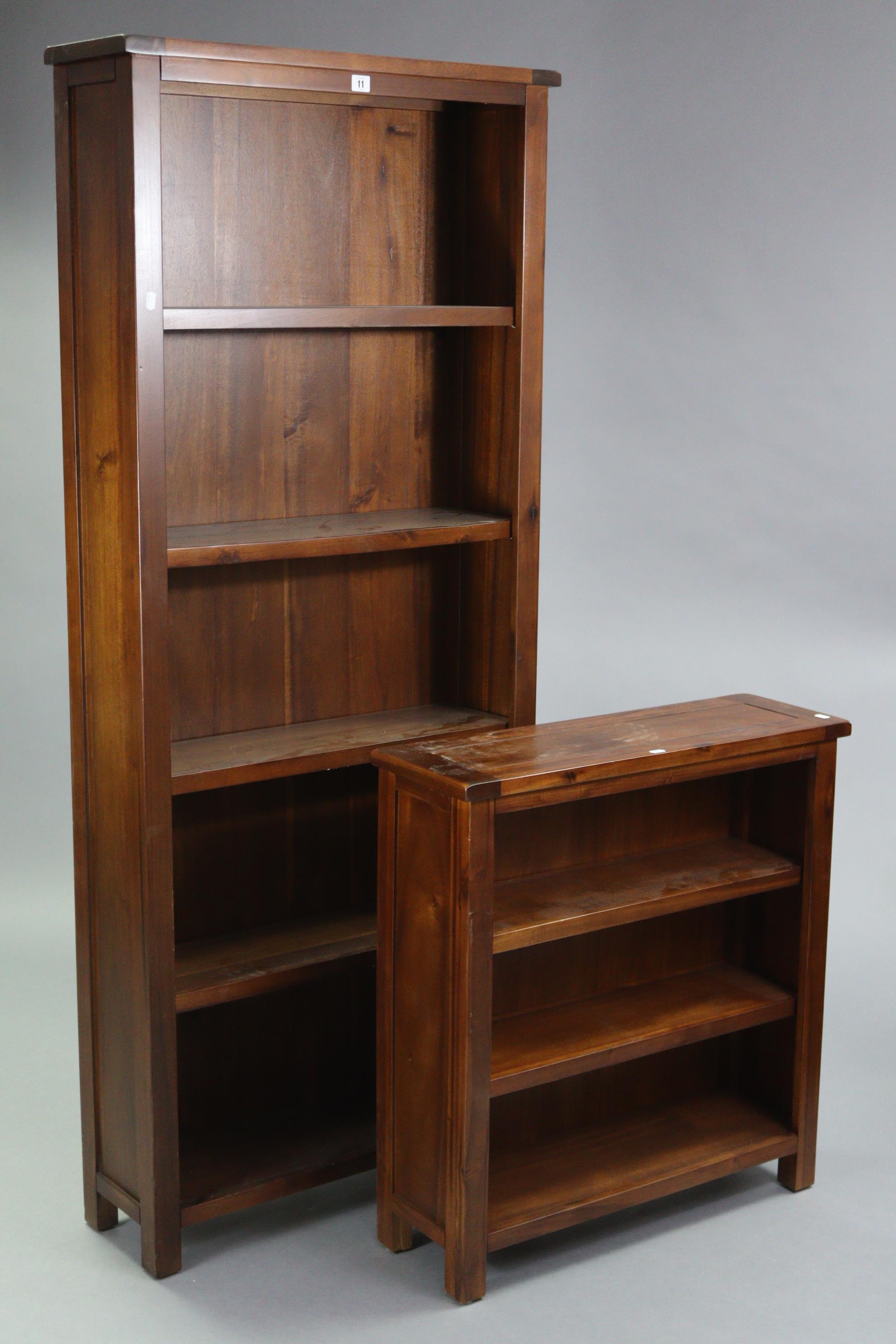 A mahogany-finish tall five-tier standing open bookcase, 29½” wide x 71” high x 9¼” deep; & a