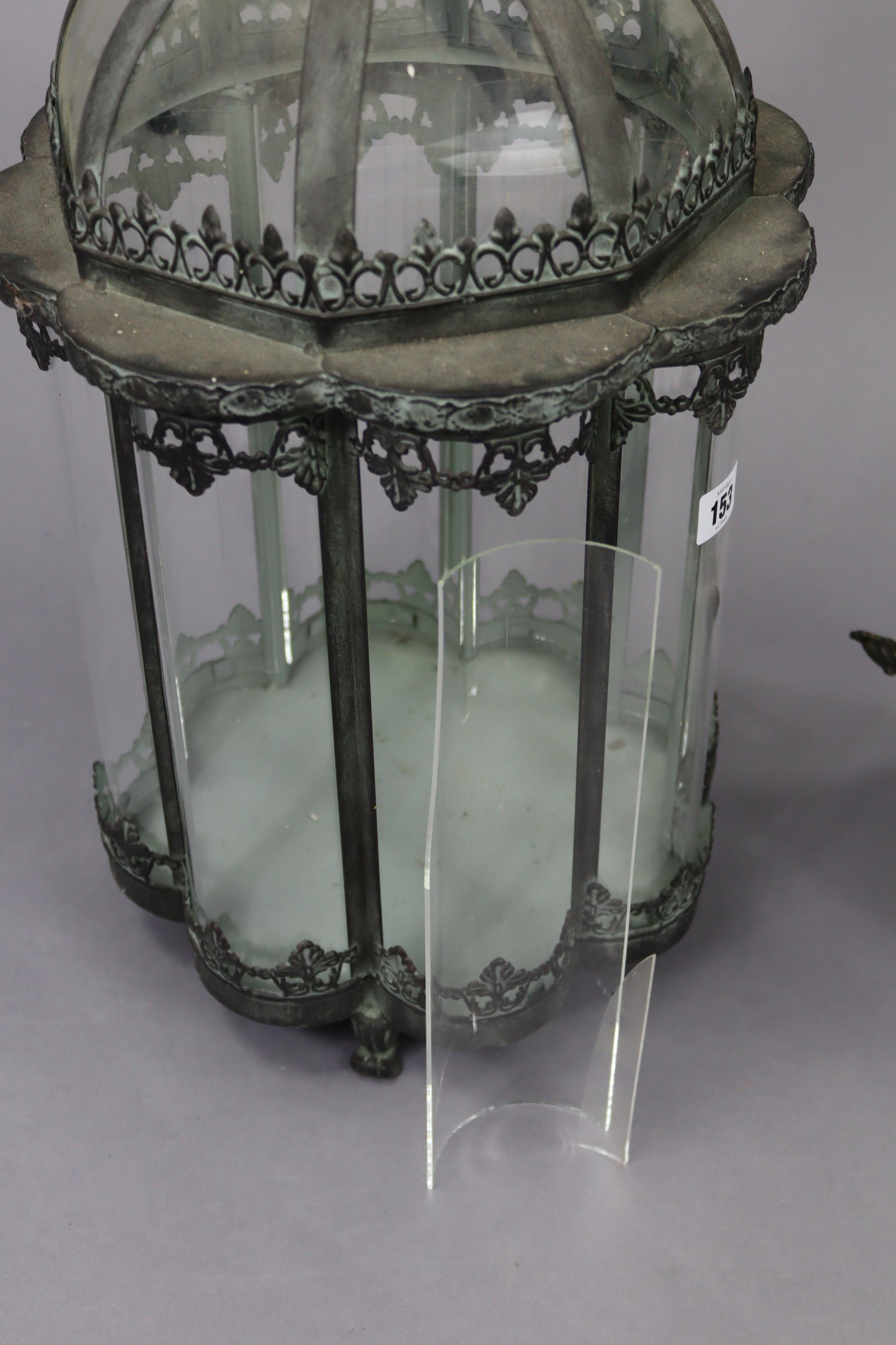 A silvered-metal hall lantern, 12” wide x 25” high, slight faults; & a similar ceiling light - Image 4 of 6