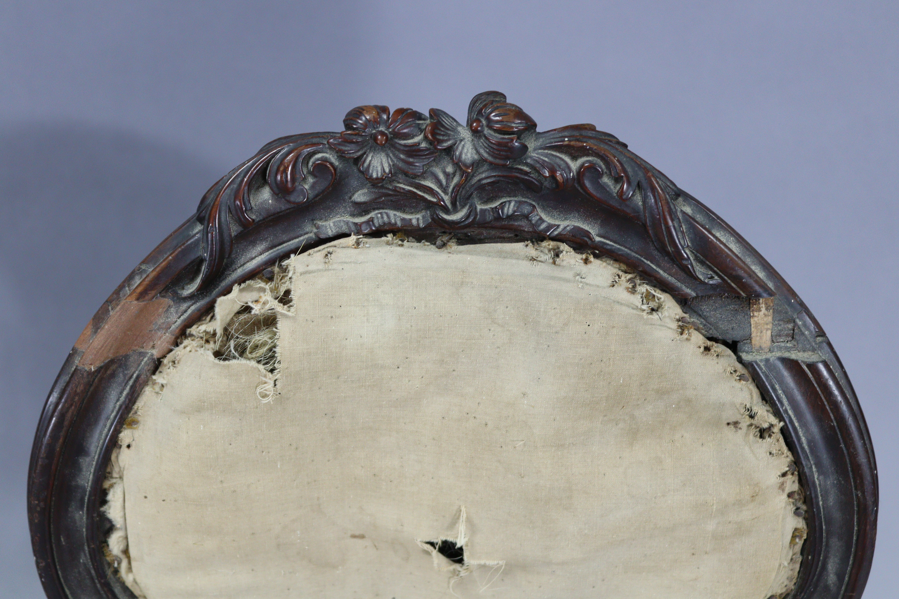 A Victorian carved mahogany frame child’s chair with shield-shaped back, padded seat, & on short - Image 3 of 5