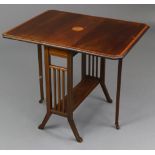 A late Victorian inlaid mahogany Sutherland table, with marquetry circle to the rectangular top