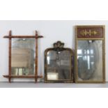 A continental-style gilt frame pier glass, 31” x 16”; together with two rectangular wall mirrors.