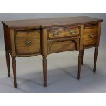 A Georgian mahogany bow-front sideboard, fitted central frieze drawer with brass ring handles