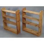 A pine blanket box with hinged lift-lid & panelled front, 37” wide x 22” high; & a pair of pine