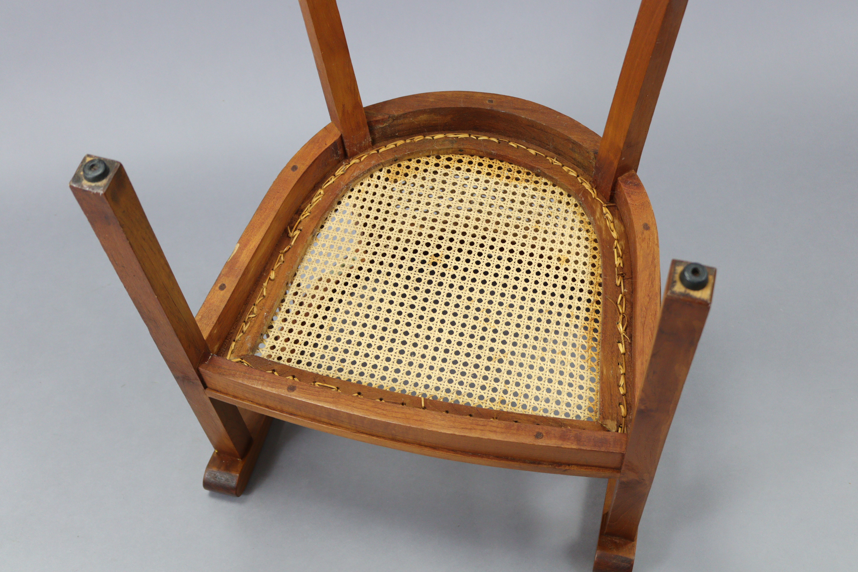 A teak tub-shaped chair inset woven-cane panel to the seat & back, & on square tapered legs. - Image 4 of 4