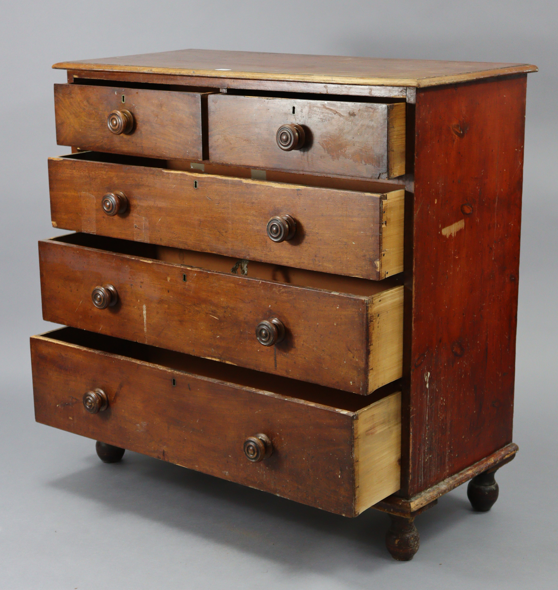 A Victorian mahogany chest fitted two short & three long graduated drawers with turned knob handles, - Image 2 of 4