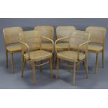 A set of six Dinette bentwood dining chairs (including a pair of carver chairs), each inset woven-