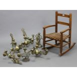 A child’s wooden rocking chair; together with six various light fittings; & sundry other items.