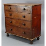 A Victorian mahogany chest fitted two short & three long graduated drawers with turned knob handles,
