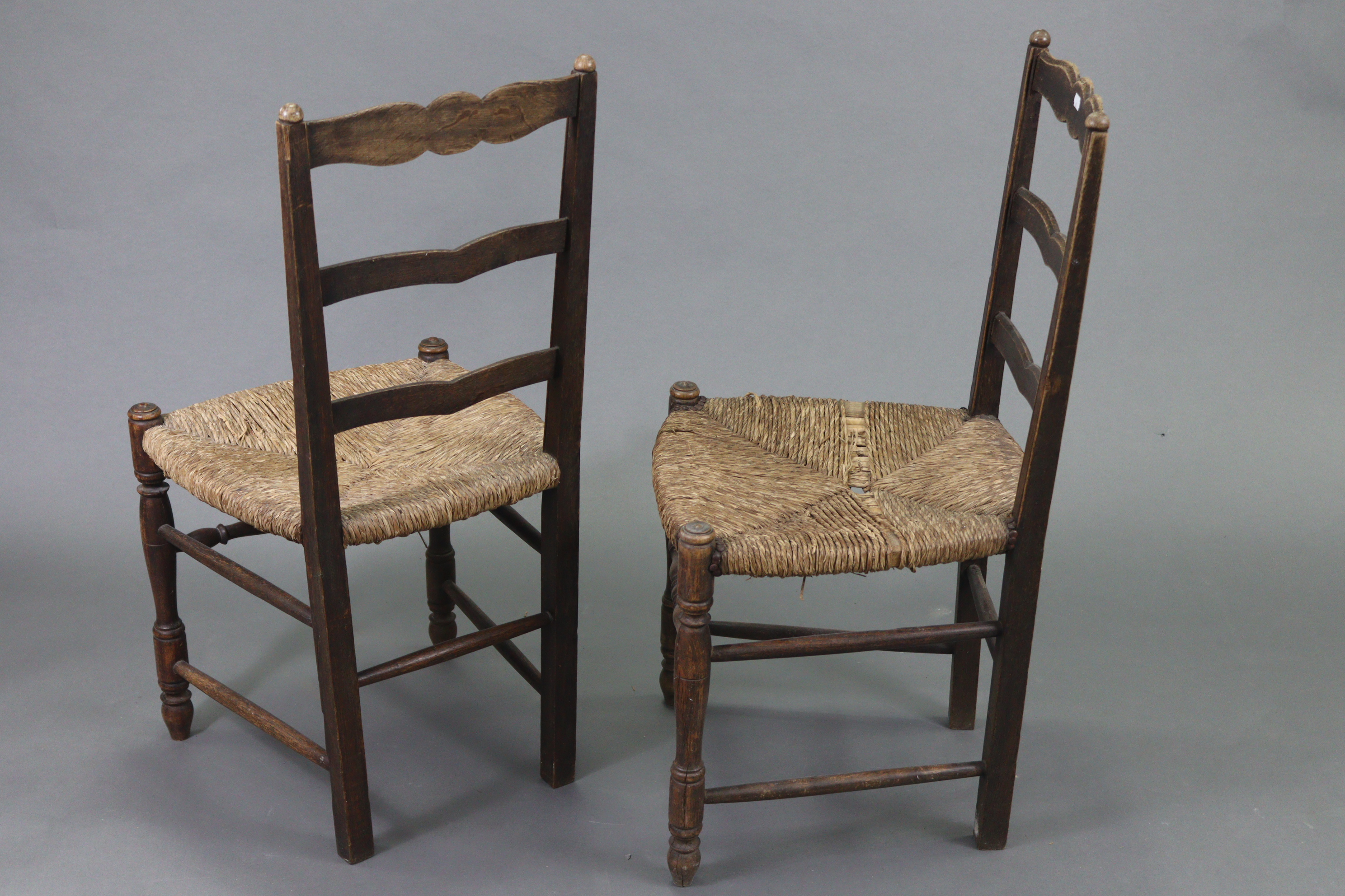 A pair of Victorian-style balloon-back dining chairs with padded seats, & on slender cabriole - Image 5 of 7