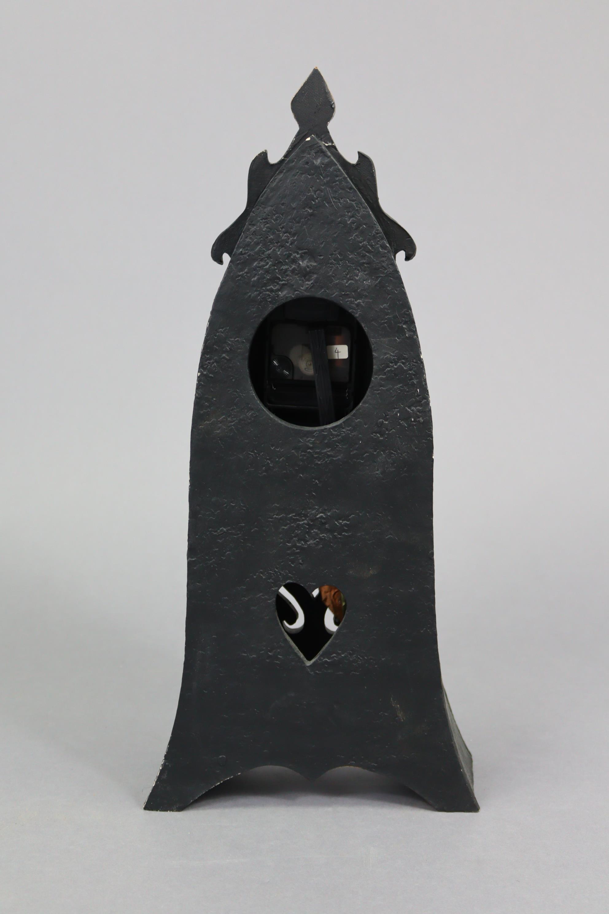 A mantel clock in black glazed pottery case, 19¼” high; a contemporary pottery model of a cow, - Image 5 of 9