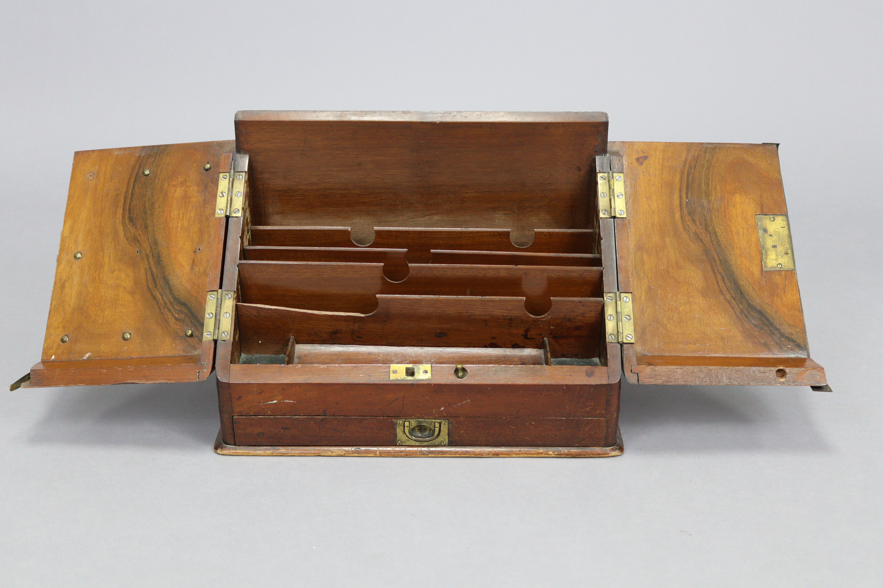 A late 19th century walnut sloping-front stationery cabinet, with fitted interior enclosed by pair - Image 2 of 4