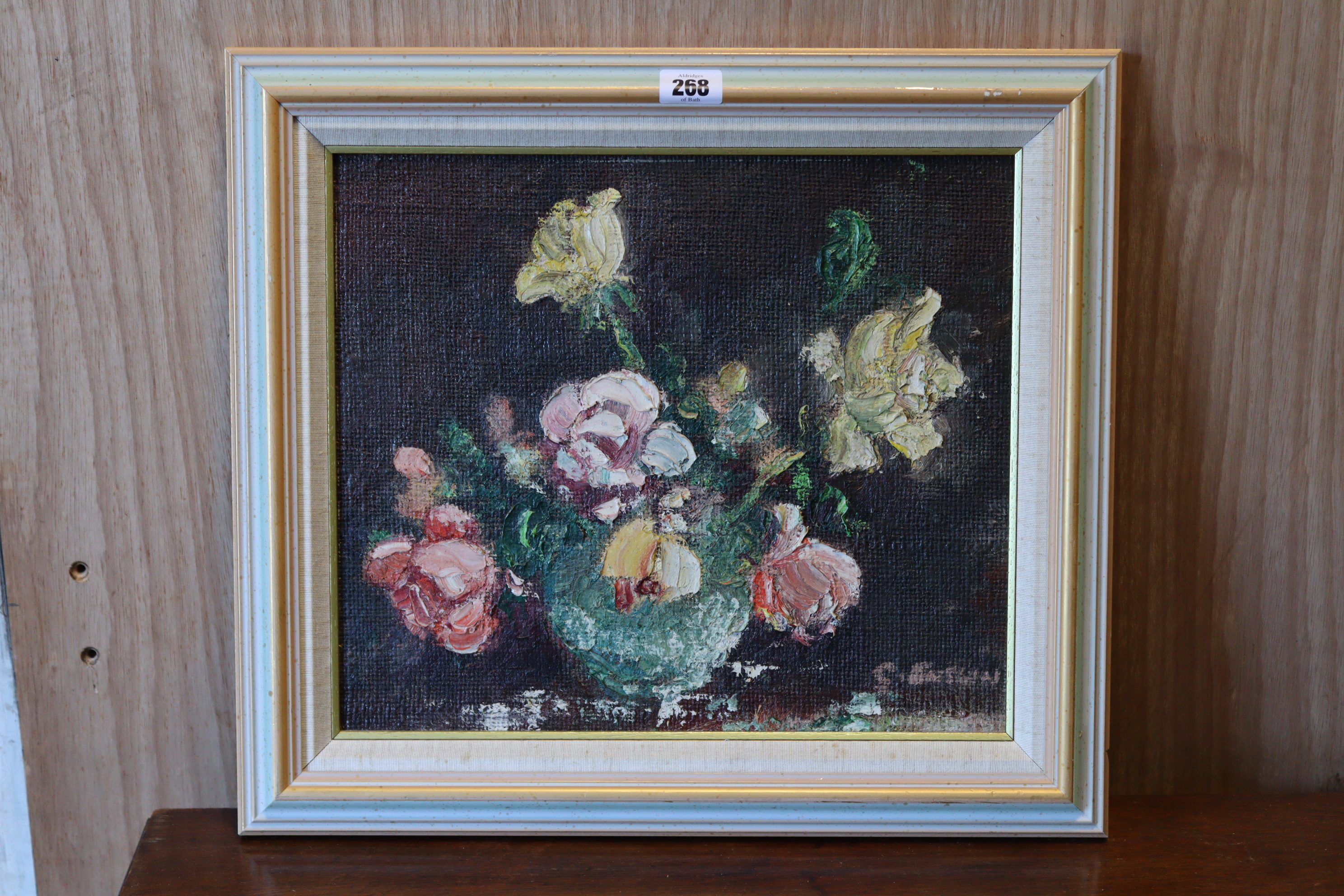 A still-life study by George Enslin depicting a vase of flowers, (oil on canvas), signed, 11½” x - Image 3 of 9