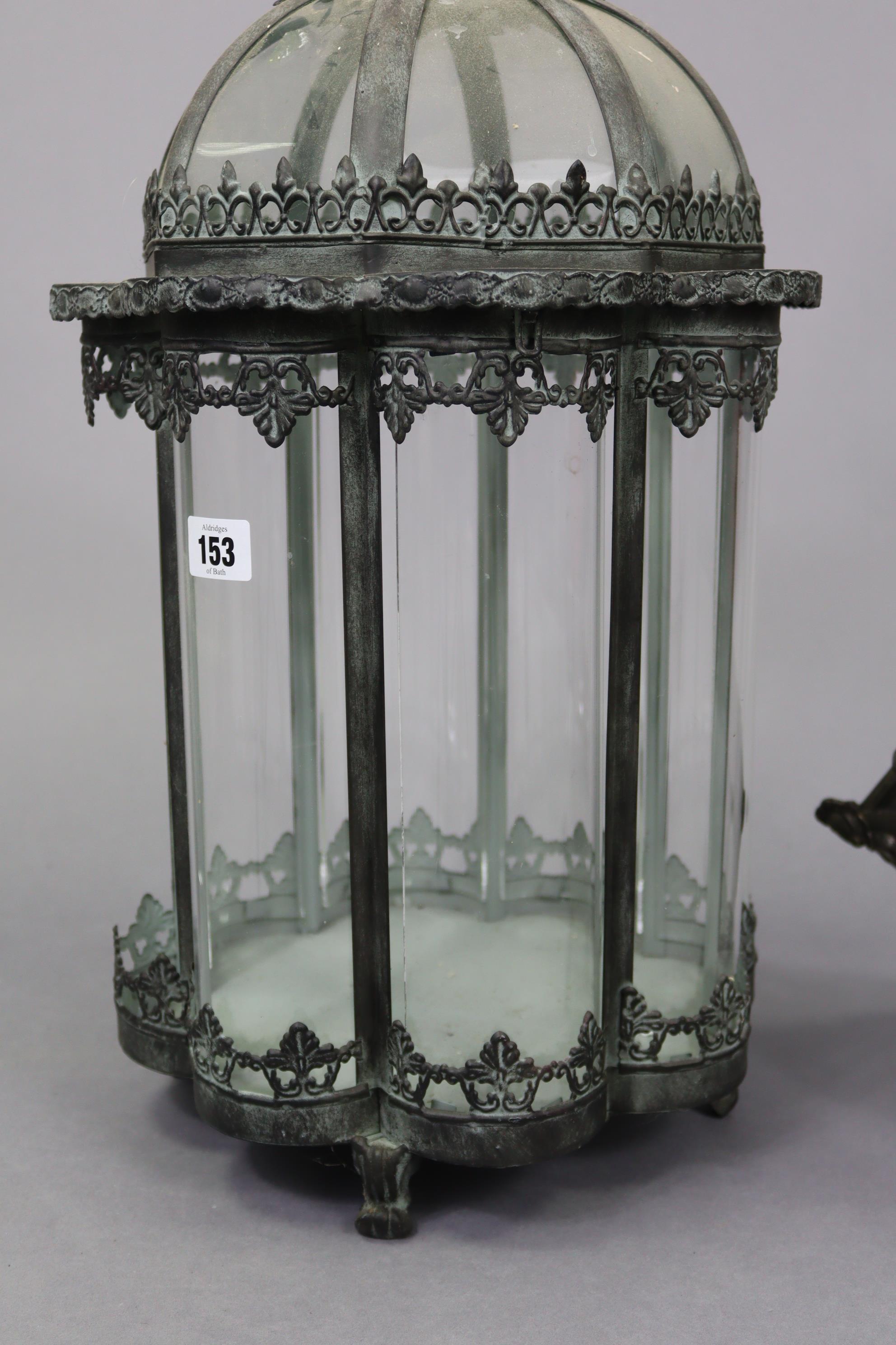 A silvered-metal hall lantern, 12” wide x 25” high, slight faults; & a similar ceiling light - Image 2 of 6