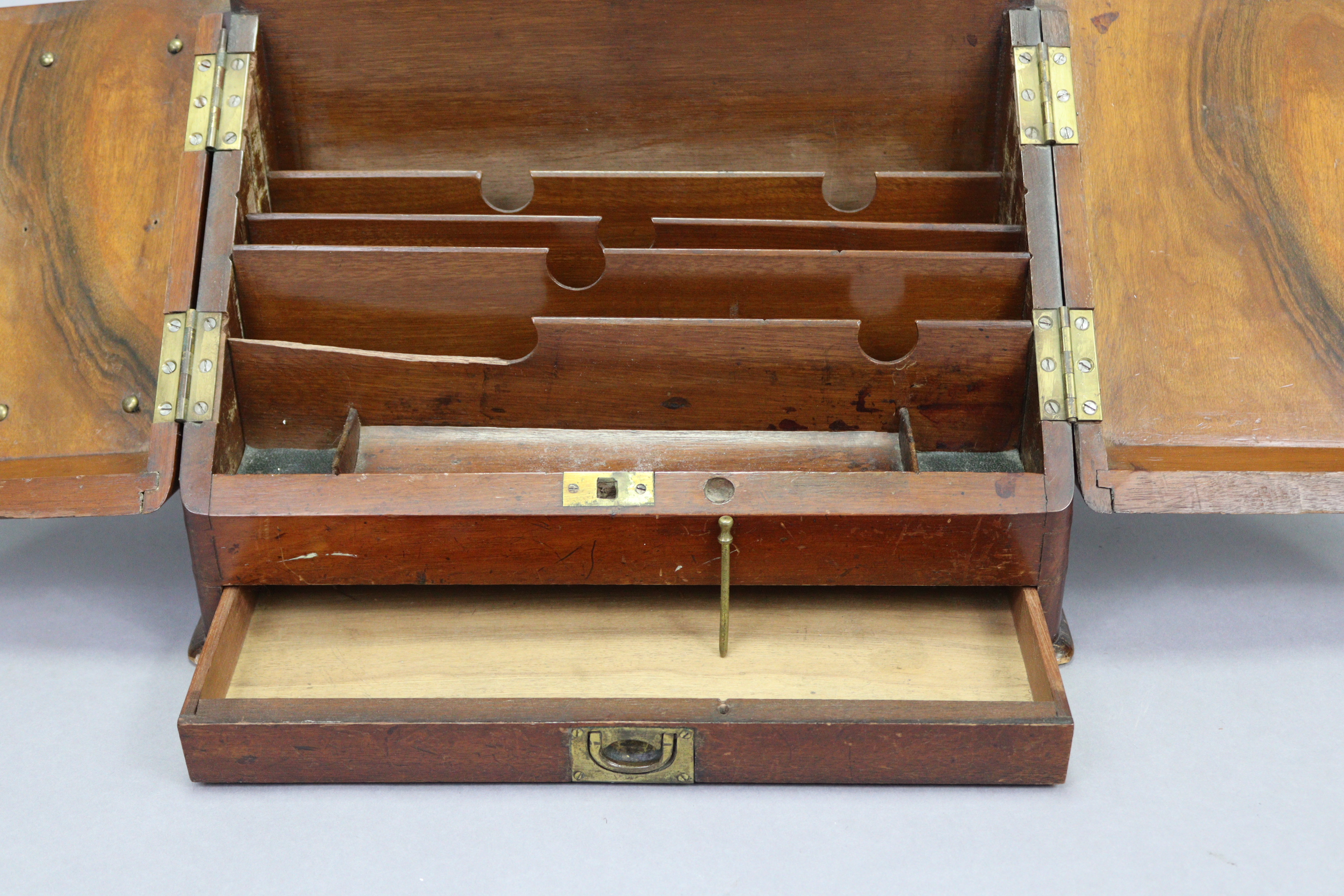 A late 19th century walnut sloping-front stationery cabinet, with fitted interior enclosed by pair - Image 3 of 4