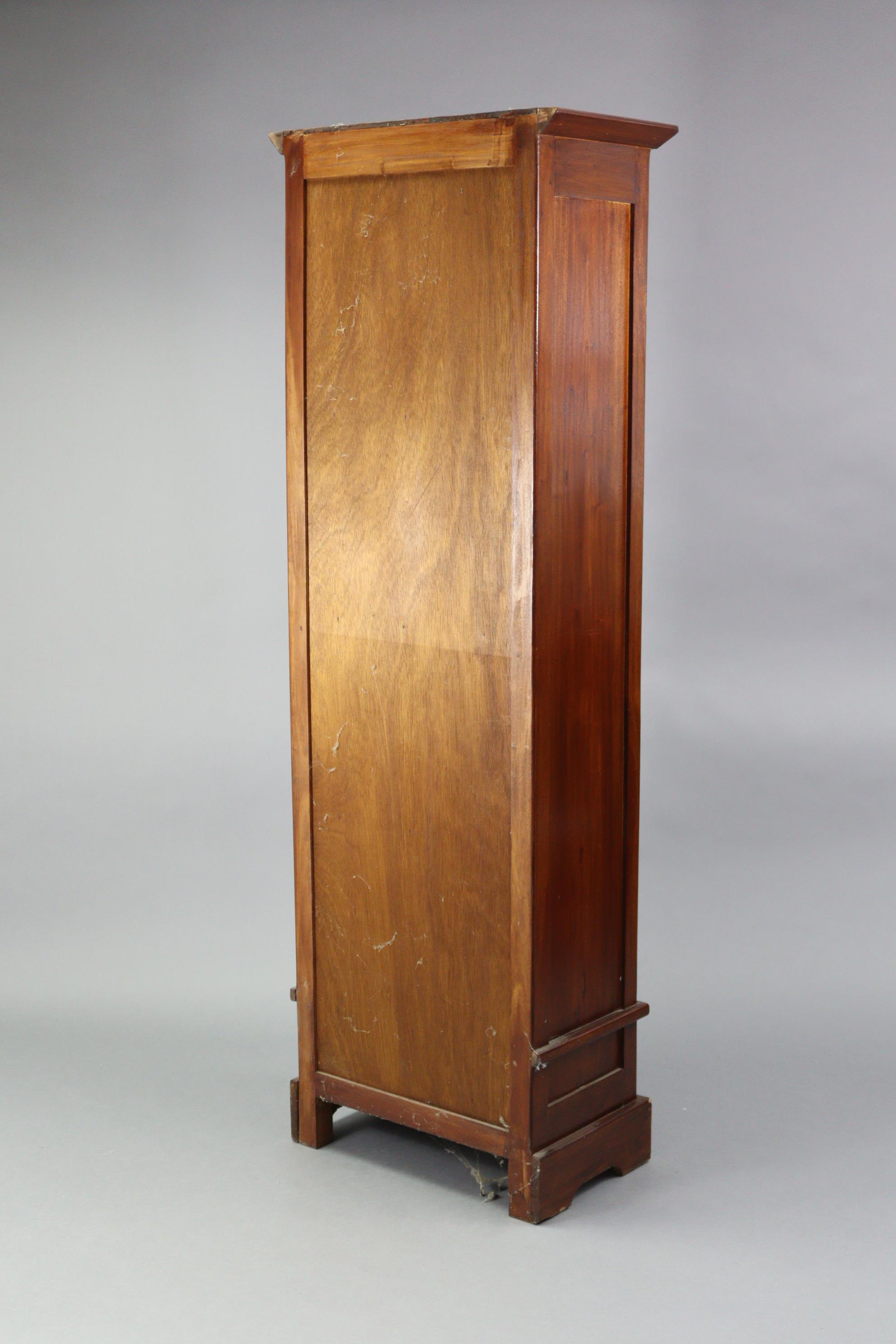 A hardwood tall narrow standing open bookcase fitted three shelves above a long drawer, & on a - Image 4 of 4