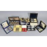 Various items of silver-plated & stainless steel cutlery, cased & uncased.