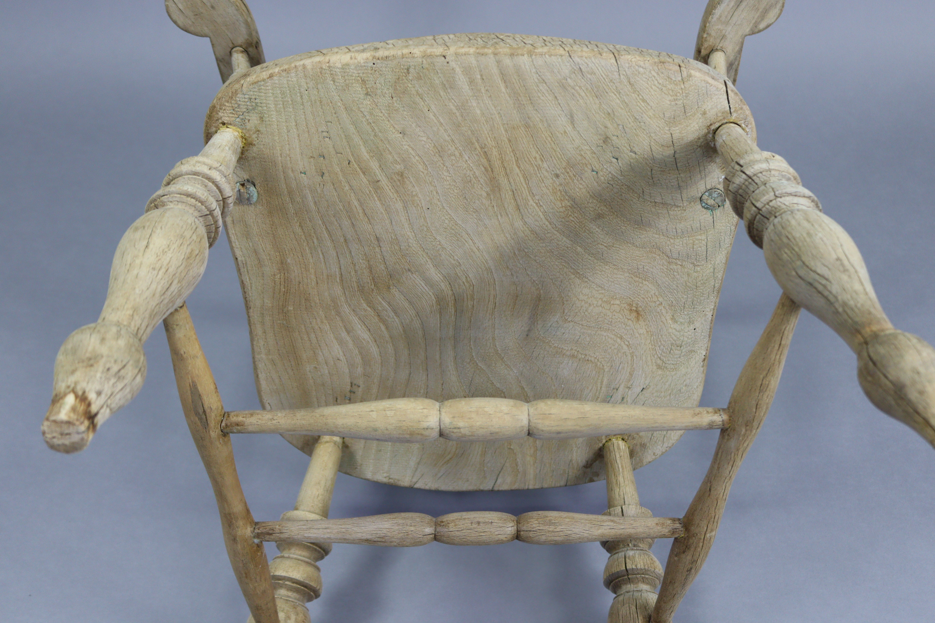A spindle-back captain’s chair with hard seat, & on turned legs with spindle stretchers. - Image 6 of 6