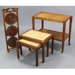 A teak rectangular two-tier tea trolley on square tapered supports with castors, 28” wide x 25”