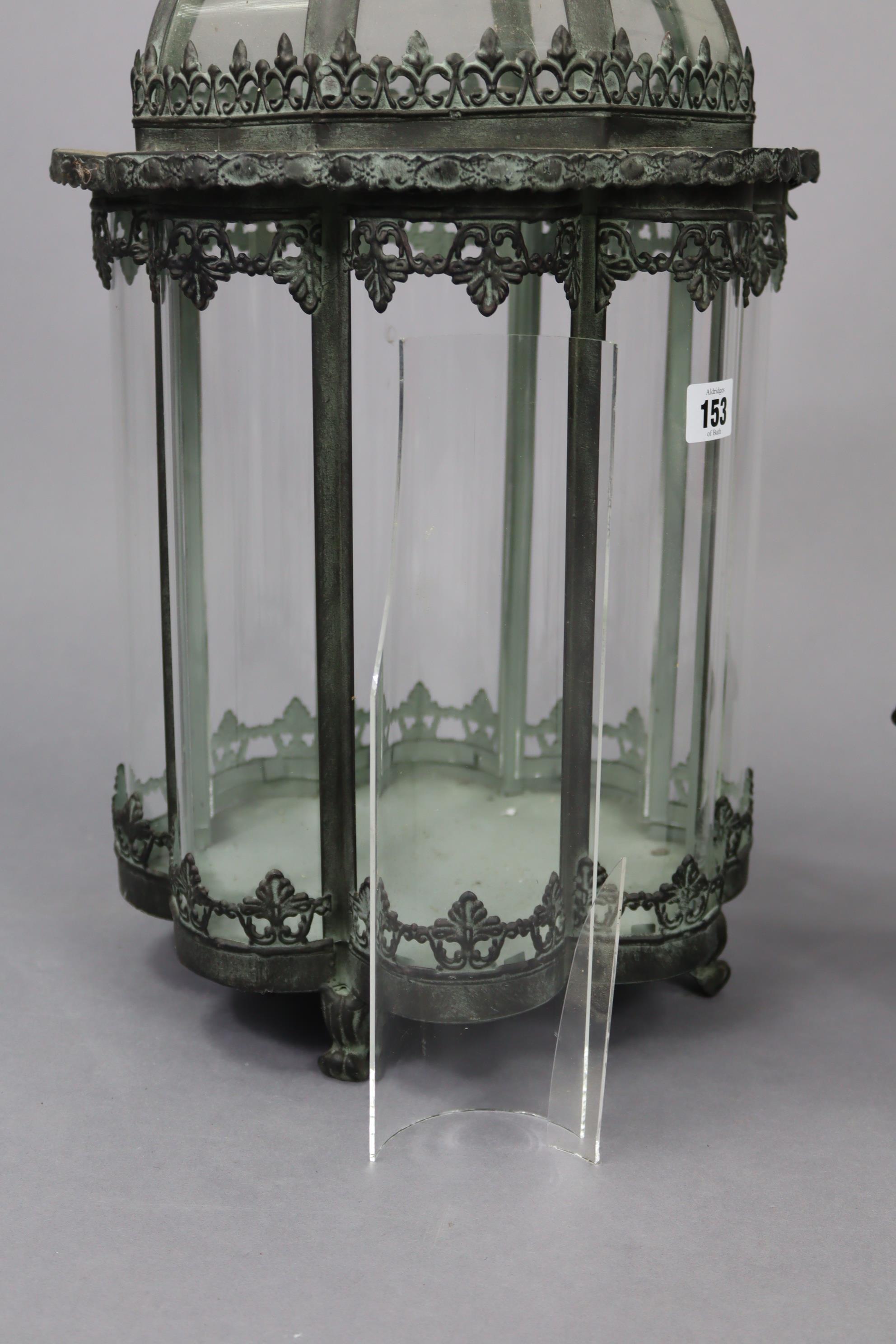 A silvered-metal hall lantern, 12” wide x 25” high, slight faults; & a similar ceiling light - Image 3 of 6