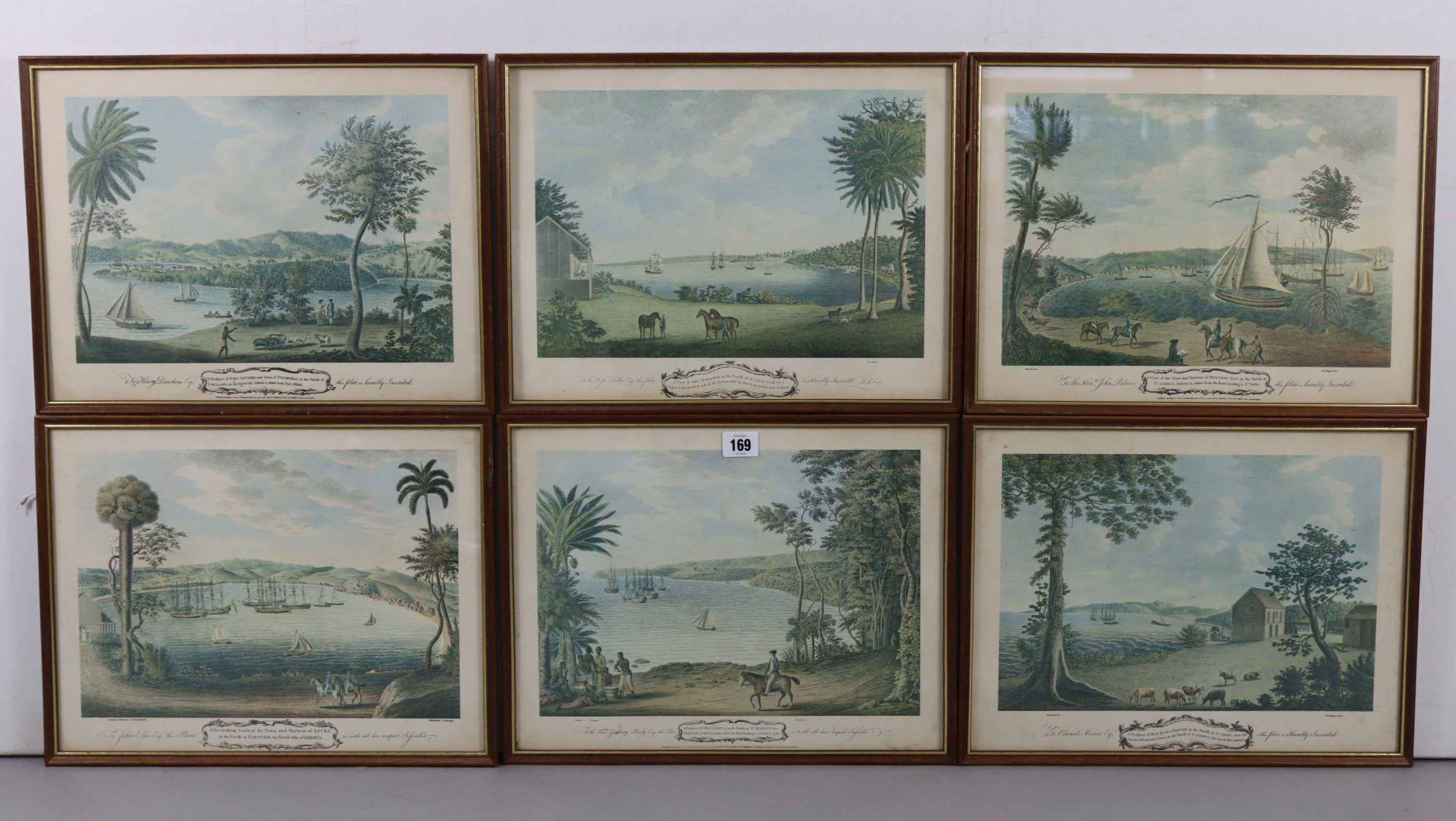 A set of six reprinted coloured prints – Jamaican views, 11½” x 15”, in matching glazed frames; a