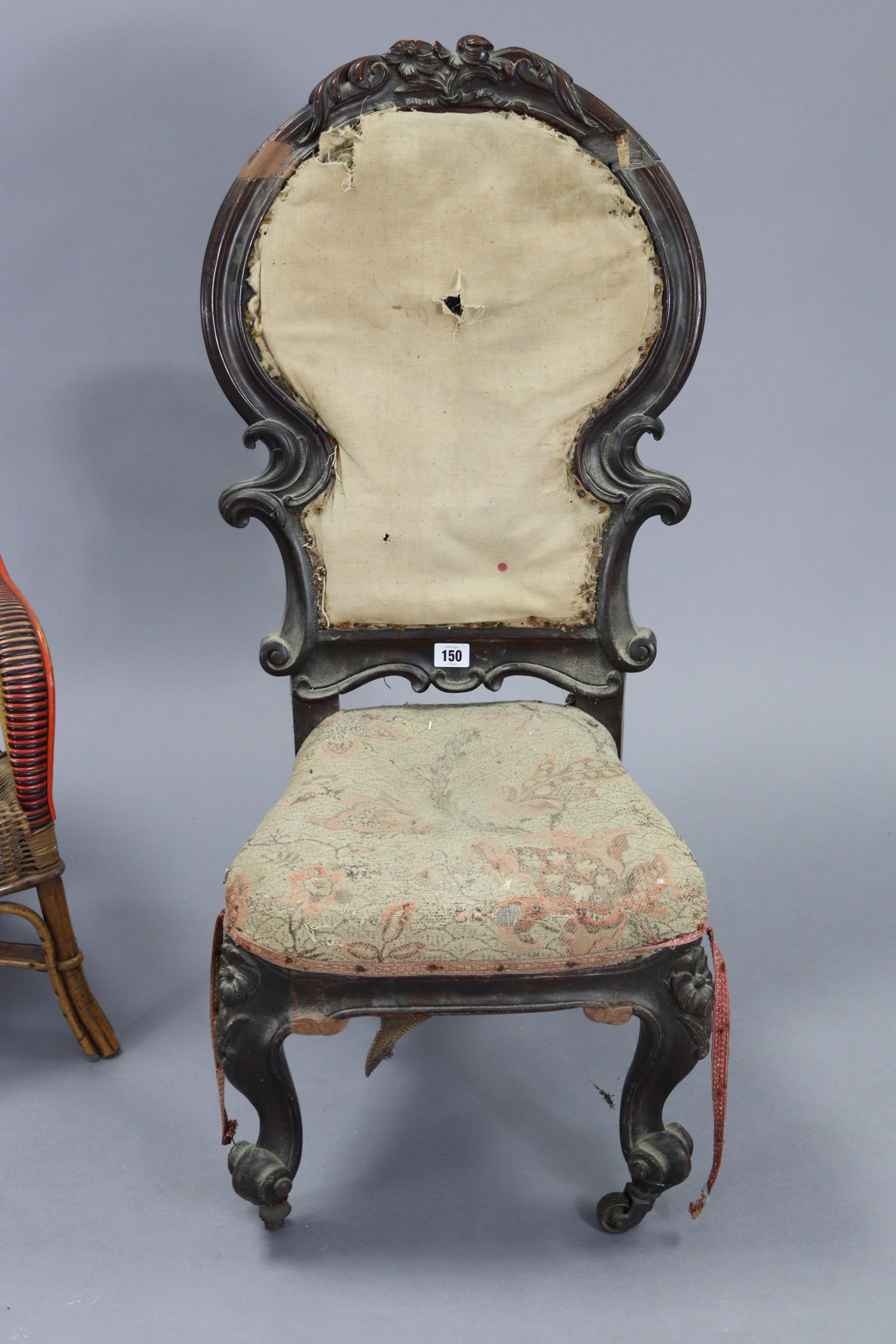 A Victorian carved mahogany frame child’s chair with shield-shaped back, padded seat, & on short - Image 2 of 5