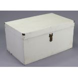 An early/mid-20th century white painted deal storage trunk with hinged lift-lid, 35½” wide x 18”