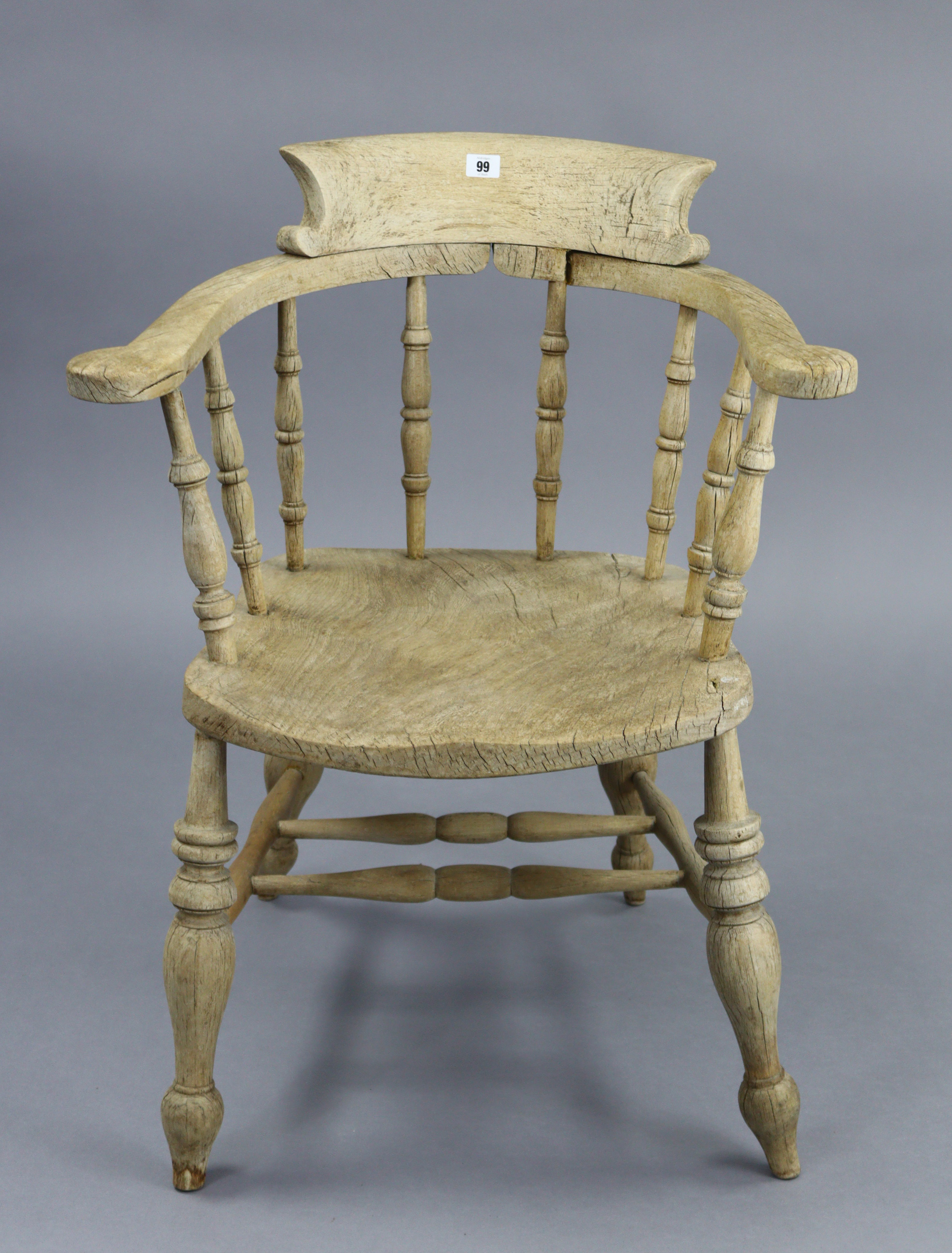 A spindle-back captain’s chair with hard seat, & on turned legs with spindle stretchers. - Image 2 of 6