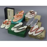 Six various pairs of ladies’ oriental shoes.