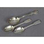 A pair of early Victorian silver Fiddle pattern teaspoons, London 1842 by John Robert Harris; & a