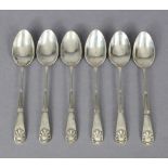 A set of six George V silver teaspoons, each with raised scroll terminal, Sheffield 1923.