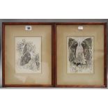 A pair of watercolour paintings by L. E. Collander after E. A. Abbey – depicting mythical creatures,