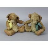 Two mid-20th century teddy bear pyjama cases; & a modern Paddington bear soft toy, 19½” tall.