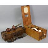 A Gledhill-type mahogany cash register, 17¼” x 9”; & a Bussey’s of London drill 17” long, with