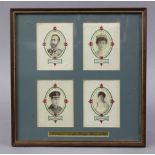 A set of four silk cigarette cards in a glazed frame titled: “Leaders in the Great War 1916”, 11¾” x