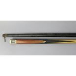 A vintage Melbourne Inman ash one-piece champion snooker cue, 57¾” long, with a japanned-metal