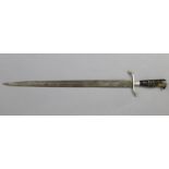 A 19th century German hunting knife with 19” long single-edge curved blade, & with a polished horn