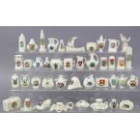 Seventy various items of crested china by Arcadian, Temple, Willow, etc., part w.a.f.