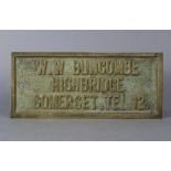 A steam roller brass owner’s plaque inscribed: “W. W. BUNCOME HIGHBRIDGE SOMERSET. TEL 12”; size: 6”