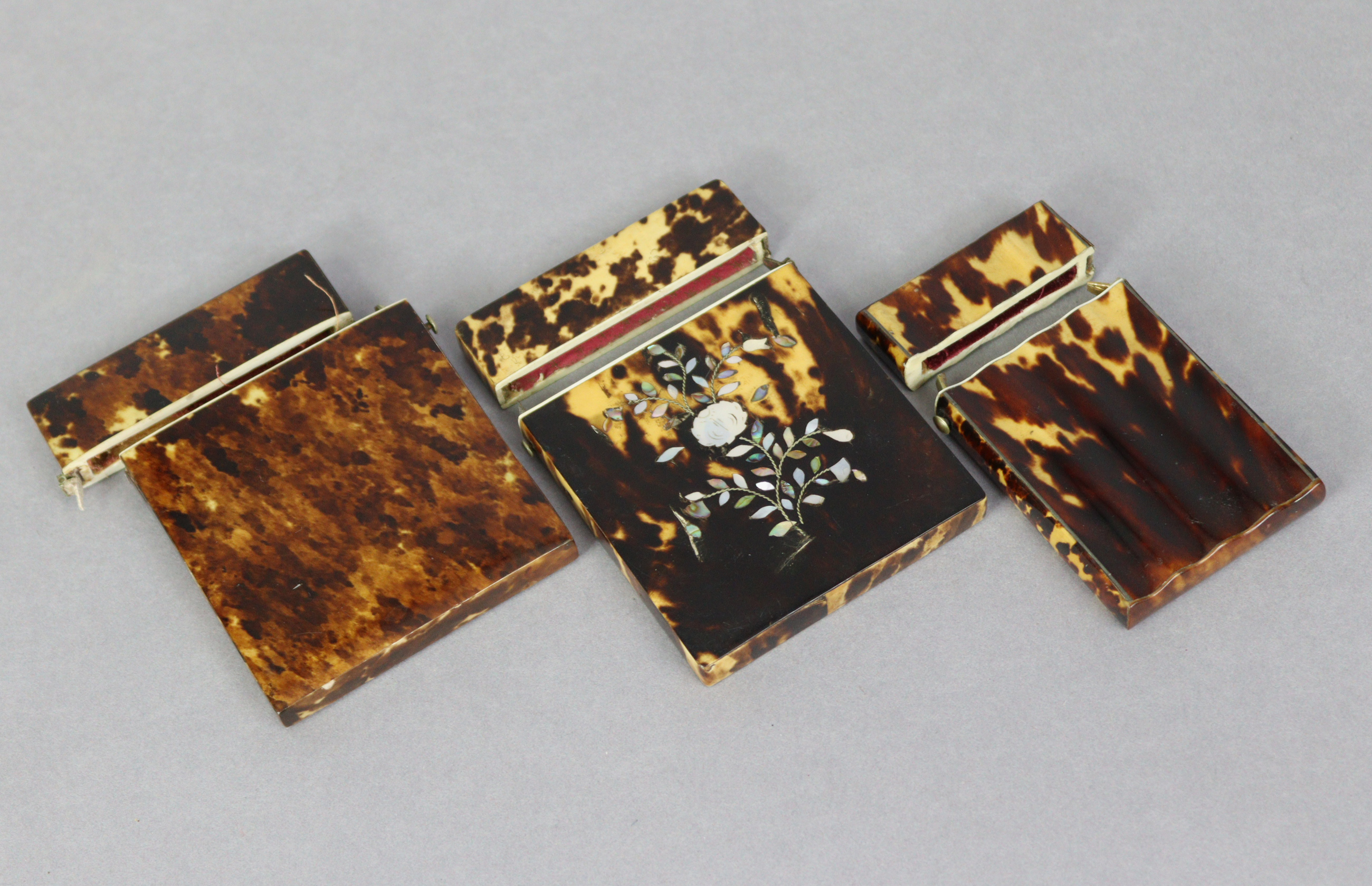 Three tortoiseshell card cases, 3¾” x 2¾”, 3¾” x 3”, & 3½” x 2”.