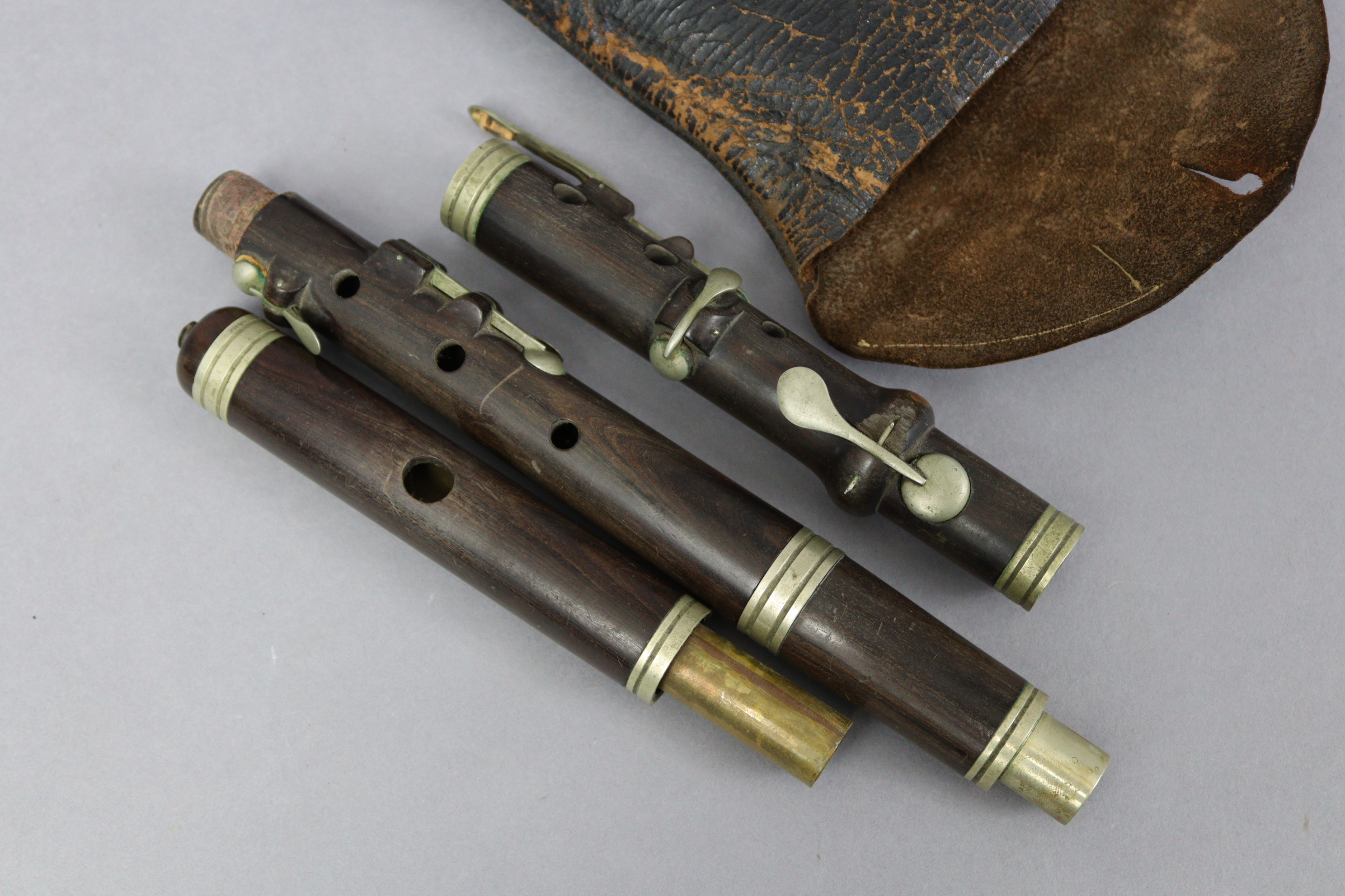 A rosewood flute (lacking mouthpiece) with chrome-plated keys, 19½” long, with case. - Image 5 of 5