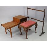 A mahogany dressing table stool, with padded drop-in seat & on slender cabriole legs & pad feet,