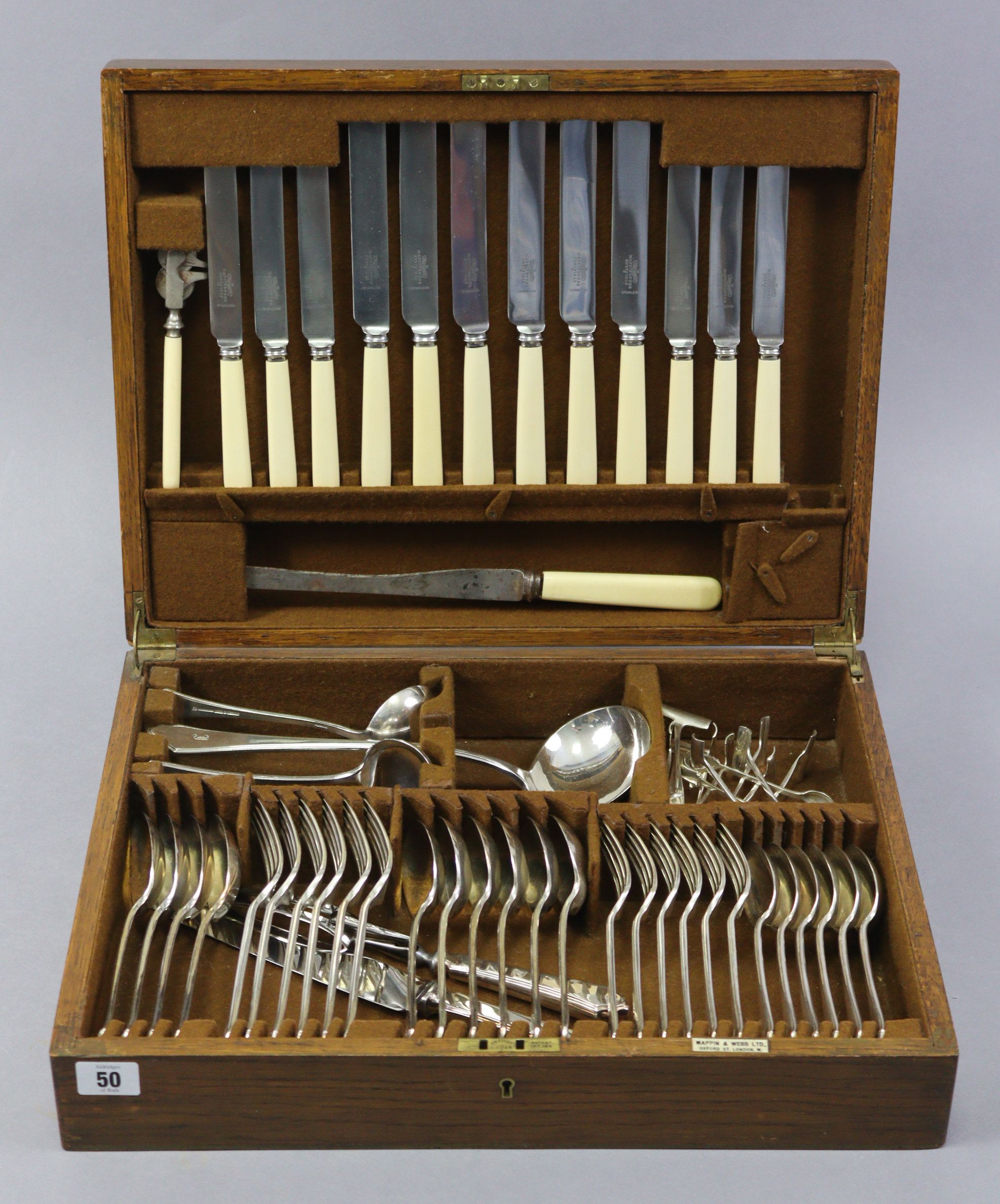 A canteen of Mappin & Webb Princes plated cutlery comprising fifty-three items & in oak case.