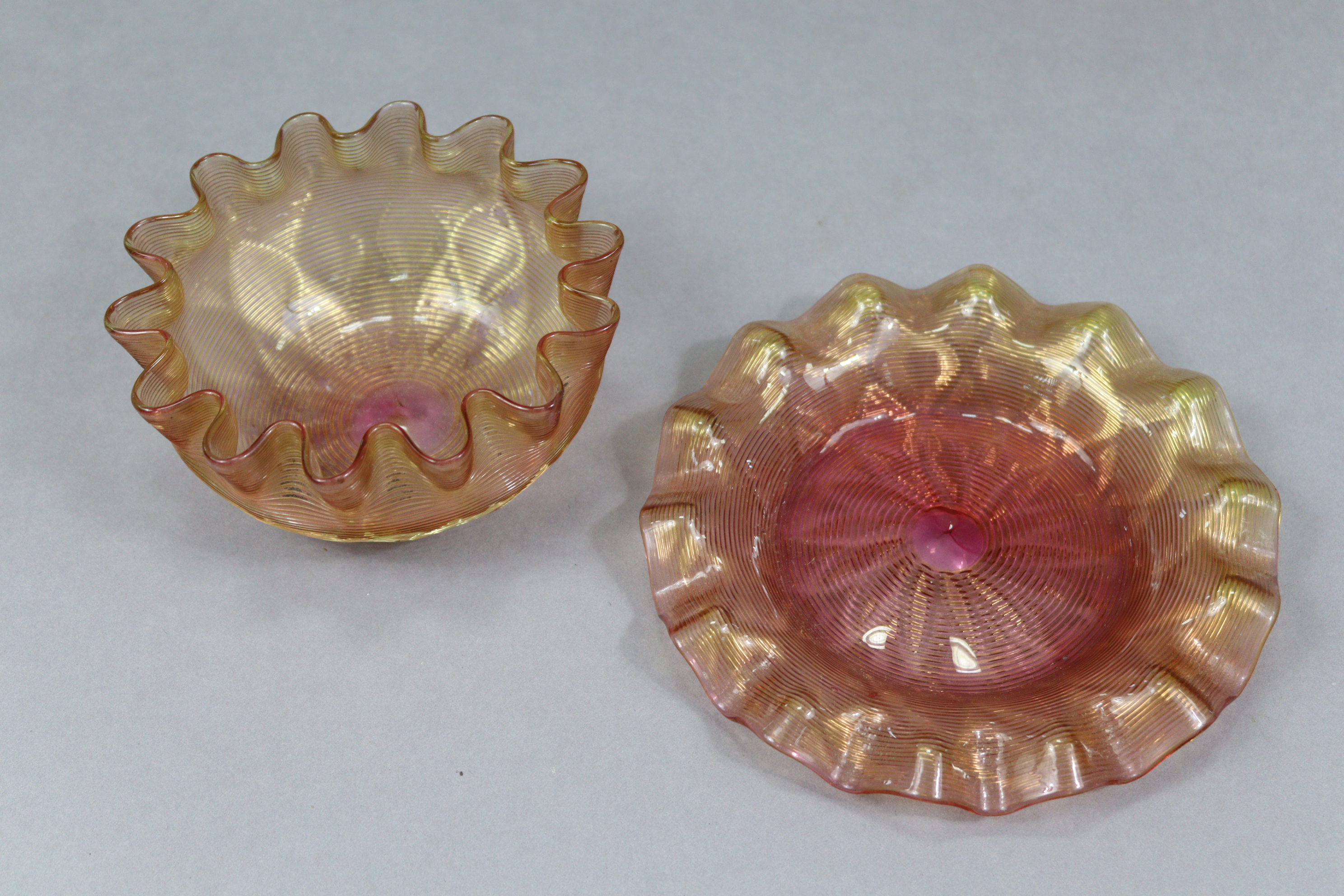 A set of five Venetian glass bowls, 5” diam., each with stand; & a similar smaller bowl. - Image 2 of 3