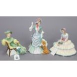 Three Royal Doulton bone china figures “Ascot” (HN 2356), “Daydreams” (HN 1731), & “Loyal Friend” (