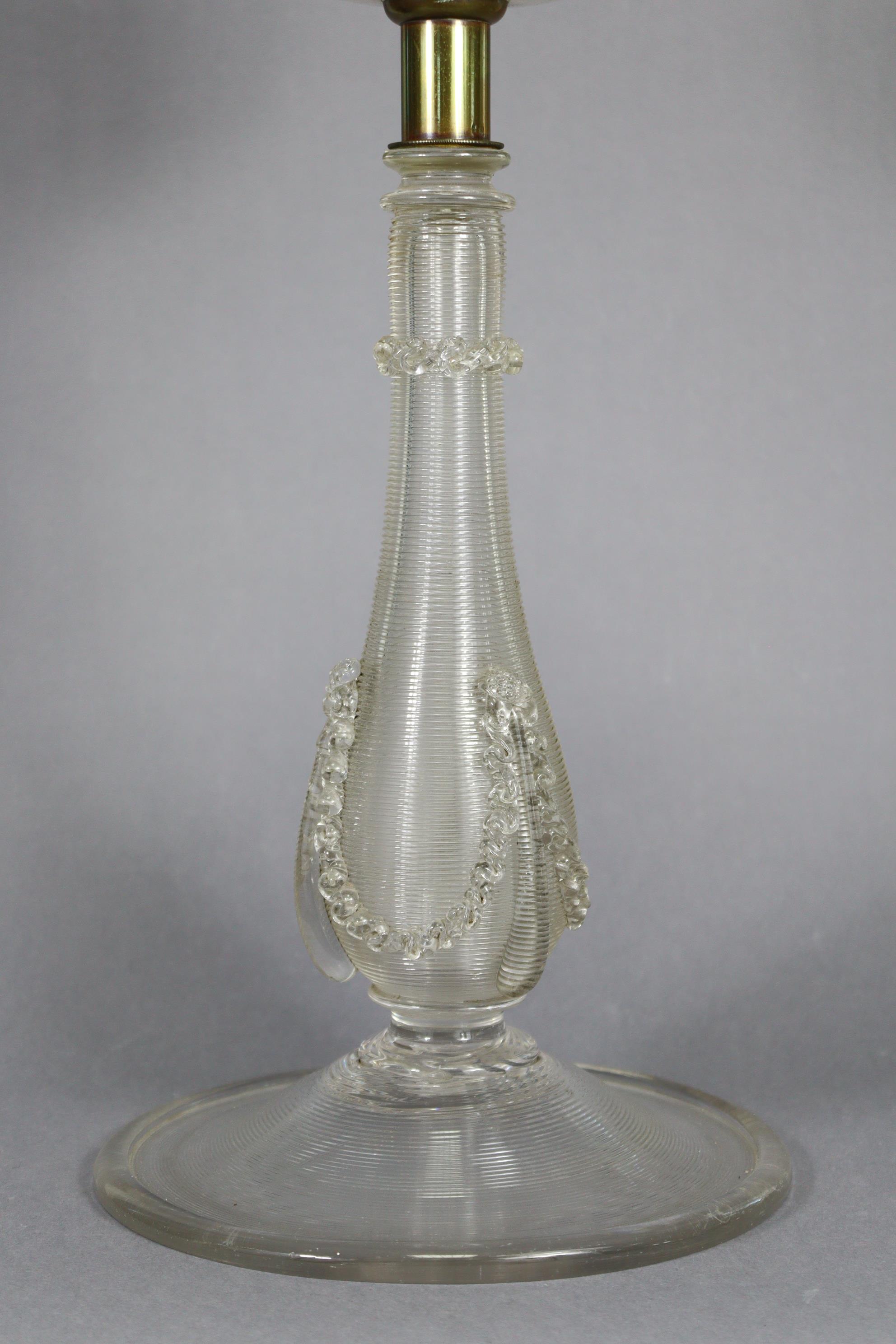 A Victorian large oil lamp with cut-glass reservoir, on ribbed baluster column & circular base - Image 2 of 8