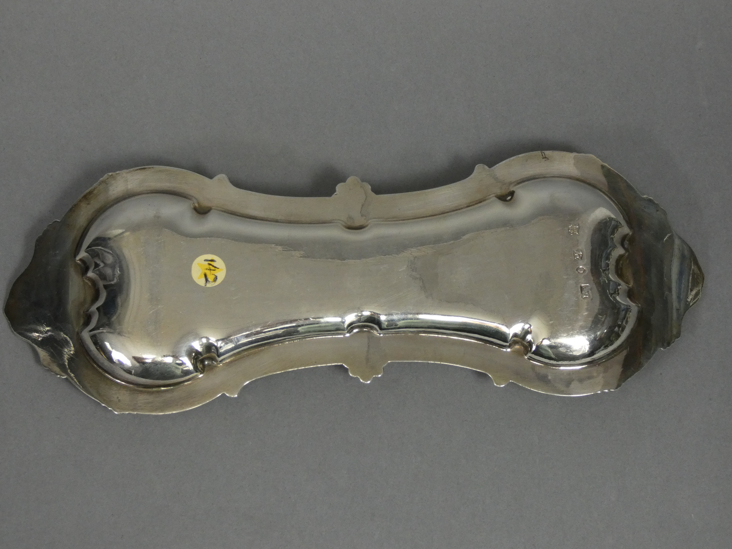 A William IV silver pen or snuffers tray of waisted oblong shape with raised scroll border, 9¾” - Image 3 of 4