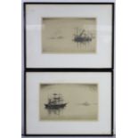 WILLIAM DOUGLAS MACLEOD (1892-1963). A pair of black & white etchings, each of sailing vessels,