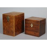 A Georgian small inlaid mahogany tea caddy with hinged lid, 4½” wide x 4½” high x 4” deep; & a